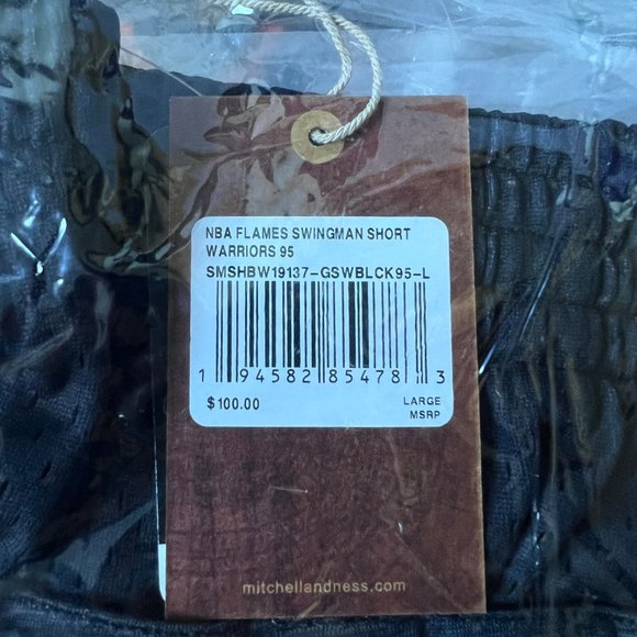 Men's Mitchell & Ness NBA Golden State Warriors Black 95 Flames Swingman Shorts - Picture 6 of 9